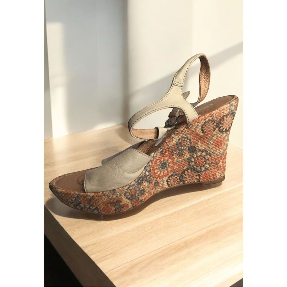 Born Platform Sandals Womens 10 High Wedge Floral Orange Braided Slingback Boho - Picture 11 of 12